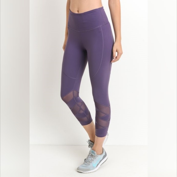 Highwaist Zig Zag Mesh Panel Capri Leggings Yoga - Picture 4 of 7